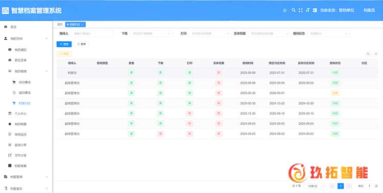 数字档案管理系统-我的借阅-徐州玖拓智能科技有限公司